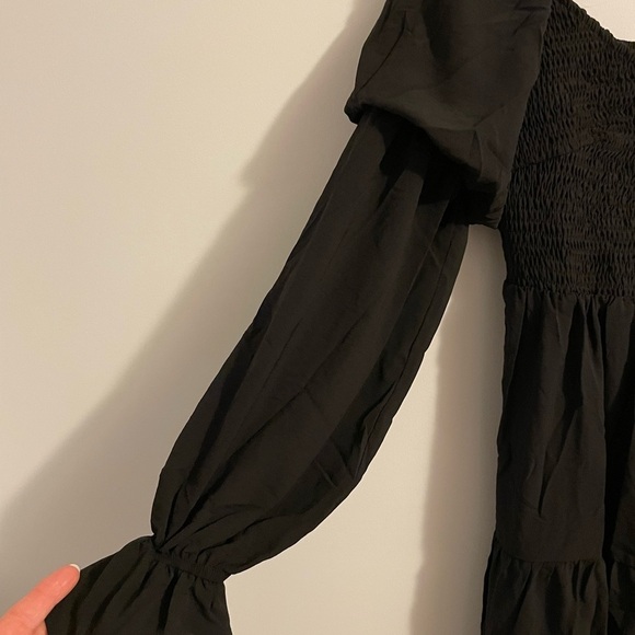 Dokotoo NWT Womens Smocked Black Dress Small Ruffle Off Shoulder Milkmaid - Picture 5 of 12